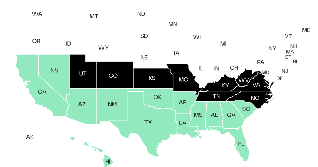 Map of the US and TonyView's viability