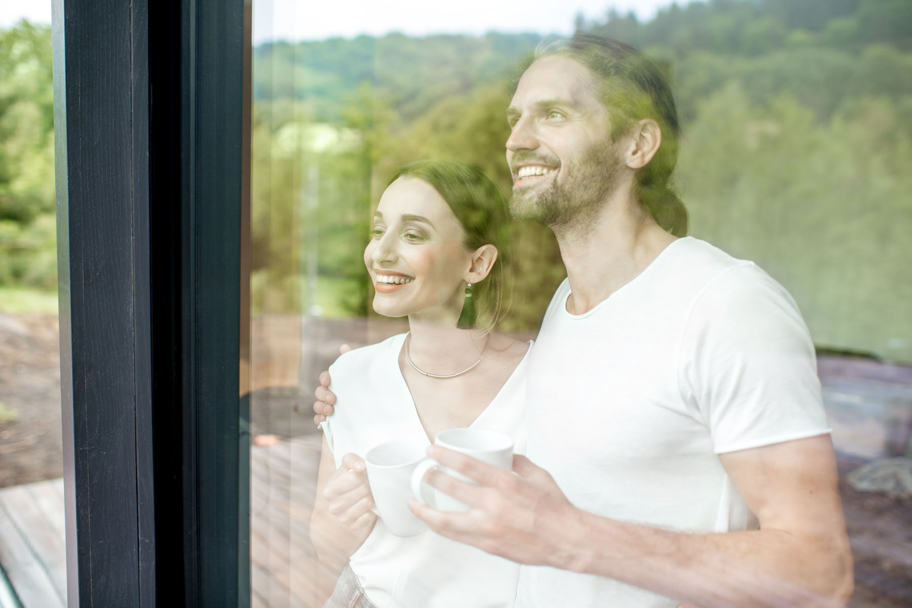Couple through a glass window